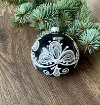 Black hand-painted christmas glass ornament,Handmade Xmas glass ornament ball - £10.02 GBP