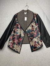 CJ Banks Faux Leather Floral Open Cardigan Jacket Womens XL Textured Boh... - £29.81 GBP