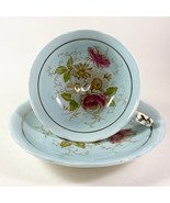 Vintage Gorgeous Paragon double warranted pale blue  floral teacup and s... - $54.20 CAD