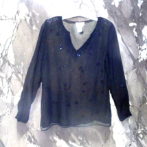 Vtg April Cornell Womens Small S Beaded Embroidered Sheer Blouse LS Dres... - $6.88