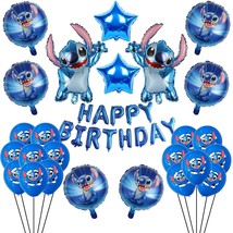 38Pcs Lilo And Stitch Balloons, 24In Stitch Foil Balloons, 16In Happy Bi... - £22.01 GBP