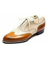 New Handmade Men&#39;s White and Tan Shoes, Spectator Shoes For Men Dress Shoes - £126.40 GBP