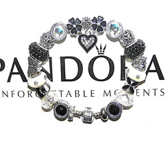 Authentic PANDORA Silver Bracelet With European Charms Black, White &amp; AB Sparkle - $128.60