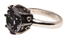 Engaging Jet Black CZ Solitaire Fine Sterling Silver Ring Femme Metale 925 - £130.75 GBP