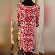 ELIZA J Pink &amp; Orange Ikat Three-Quarter Sleeve Shift Dress Size 8 - $31.68