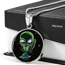 UFO Alien Fan Alien On Planet Circle Necklace Stainless Steel or 18k Gold 18-22 - £34.13 GBP+