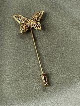 Vintage Small Lacey Goldtone BUTTERFLY Lapel Stick Pin – 2.25 x 7/8th’s inches – - £7.58 GBP