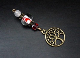 Rose Quartz and Ruby Red Swirls Antiqued Tree of Life Blessingway bead - Mother  - £11.71 GBP