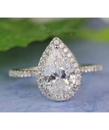 2.70 CT Pear Cut Diamond Halo Engagement Ring 14K White Gold Size 9.5 - £204.50 GBP