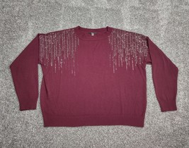 Milano Sweater Women Medium Red Maroon Soft Fabric Crystal Embellished Pullover - £10.35 GBP