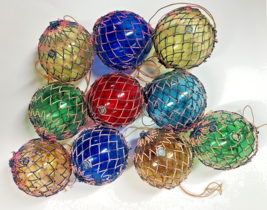 Vintage Unsilvered Glass Ball Christmas Ornaments String Wrapped Made in Japan - $119.00