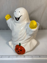 Ghost Figurine Ceramic Planter-1990 Vintage Halloween White/Orange w/Pum... - $12.38