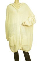 Crossley Ivory 100% Wool Knit Long One Button Cardigan Hooded Jacket size L - $128.70