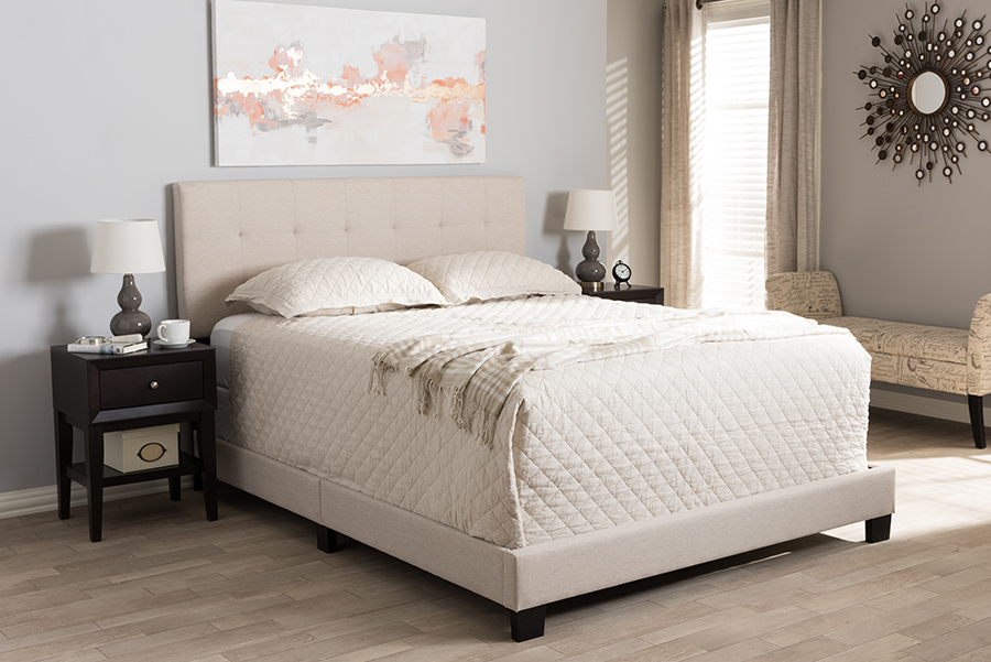 Evania Beige Fabric Upholstered Grid-tufting Full Size Bed - $158.10