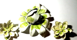 Vintage 3&quot; Enamel Over Metal Pale Green FLOWER  Brooch And Clip On Earrings - £27.84 GBP