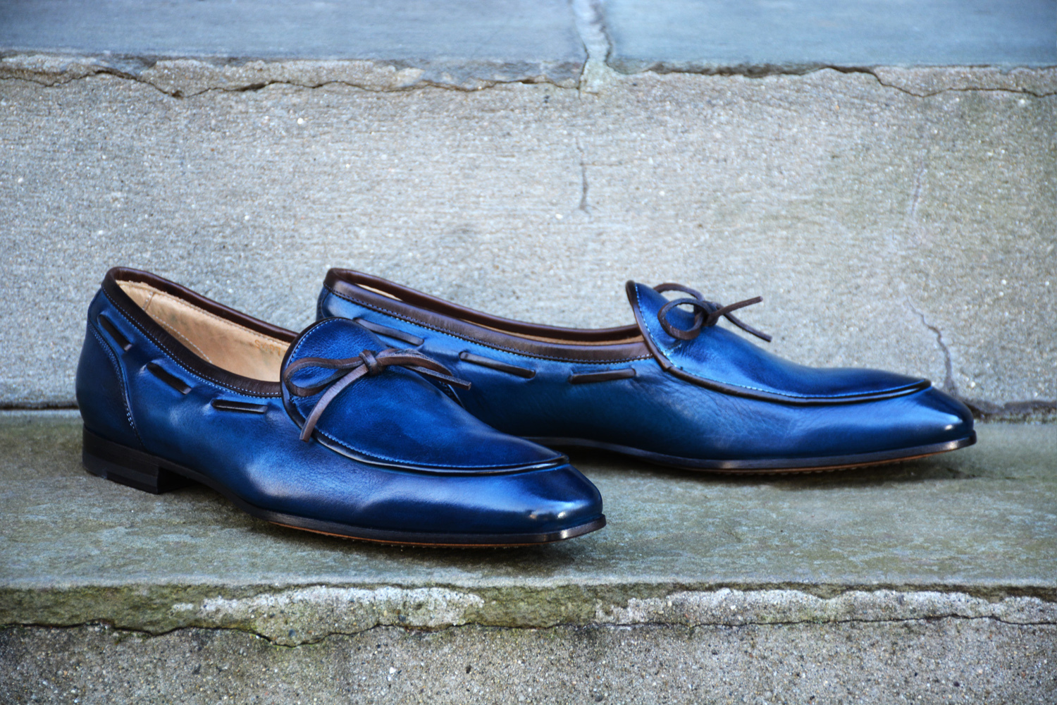 NEW Handmade Men's Blue Slip On shoes, Men's Fashion Bow Style Luxury Leather sh