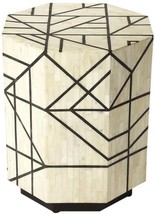 End Table Side Distressed Black White Bone Inlay Hand-Crafted - £1,097.84 GBP