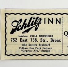 1945 WW2 German-USA Schlitz Inn Advertisement Willy Marschner Hotel NYC ... - $19.99