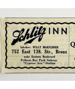 1945 WW2 German-USA Schlitz Inn Advertisement Willy Marschner Hotel NYC ... - $27.41 CAD