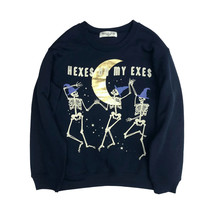 Hexes on My Exes Women&#39;s Juniors Graphic Fleece Sweatshirt, Navy Size XL... - $16.82