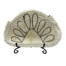 VTG Hand Beaded Art Deco Clutch Wristlet Half Moon Shell Shape Ivory Belgium - £8.92 GBP
