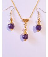 Amethyst Victorian gold jewelry set necklace earrings Boho set gold Amet... - $52.00