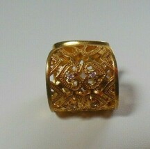 Vintage 925 Vermeil Open Works Filigree Ring Rhinestones, Hearts Size 7.5 - £34.84 GBP