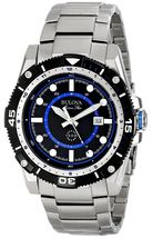 Bulova Men&#39;s 98B177 Marine Star Quartz Black and Blue Dial Stainless Steel Watch - £176.20 GBP