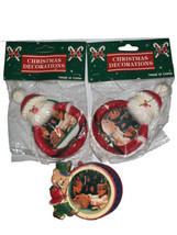 Vintage Lot Of 3 Santa Claus &amp; Bear Nutcracker Picture Ornaments - £14.11 GBP
