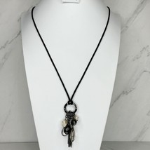 Chico&#39;s Faux Pearl Beaded Pendant with Black Cord Necklace - £15.79 GBP