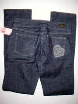 NWT Skinny Dark Jeans Juicy Couture $248 Crystals Heart 27 New Womens 28 X 32.5  - £195.54 GBP