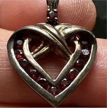 Antique Vintage Victorian Ruby Silver and 9CT Gold Heart Pendant on Modern Chain - £76.69 GBP