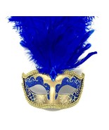 Blue Venetian Carnival Feather Masquerade Mask Mardi Gras Party - £13.94 GBP