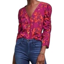 Maeve Anthropologie Floral Top M Jourdain Ruched Sleeve V Neck Boho Chic... - £23.21 GBP