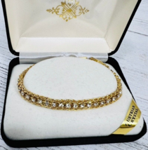 Gold Tone Double Rope Chain Austrian Crystal Bracelet 7.5&quot; Toggle Vintage - £31.41 GBP