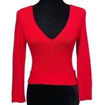 Express Red Cropped V-Neck Tie Back Stretch Knit Sweater Top Size Medium - £18.21 GBP