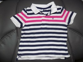 Janie &amp; Jack Pink/Blue Striped Short Sleeve Polo Shirt  Size 12/18 Month... - £11.57 GBP