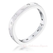 .23Ct Rhodium Plated Cz Speckled Square Shaped Stackable Band - £11.98 GBP
