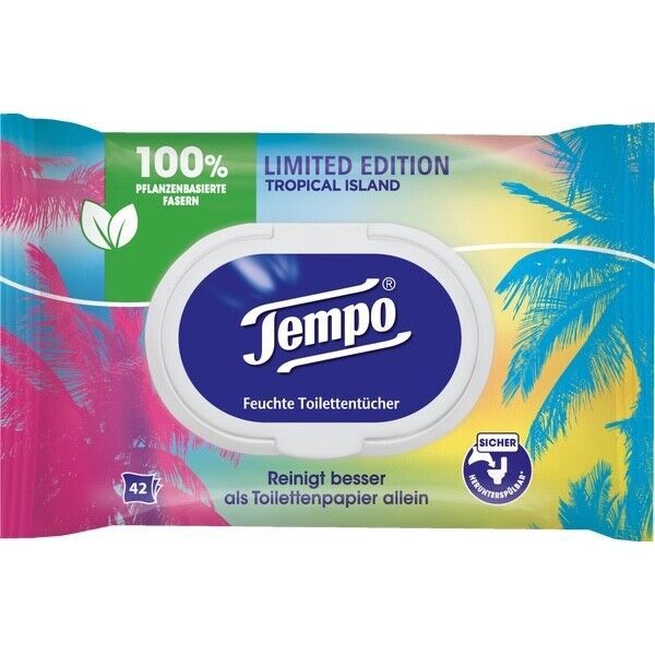 Tempo TROPICAL ISLAND- WET WIPES - Made in Germany FREE US SHIPPING