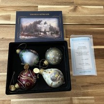 Thomas Kinkade Glow Of The Holidays 4 Ornaments Luminary Glass Ornament Set - $31.34