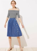 New Ann Taylor LOFT Side Button Banded Waist Chambray Blue A-line Skirt Sz 4 - £31.46 GBP