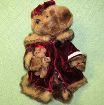 14&quot; Nova Plush Teddy Bear With Baby Stuffed Animal Faux Fur Trim Coat 2005 Toy - £14.37 GBP