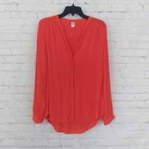 Old Navy Top Womens Medium Orange Long Sleeve V Neck Button Up Blouse - £14.38 GBP