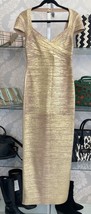 Herve Leger Gold Foil Style#OPC8320828-715 Bandage Maxi Dress Sz L $1690 Nwt - £703.88 GBP