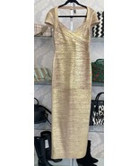 HERVE LEGER Gold Foil Style#OPC8320828-715 Bandage Maxi Dress Sz L $1690 NWT - $890.90