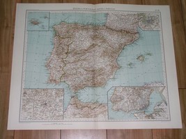 1927 Map Of Spain Portugal Madrid Lisbon Tangier Spanish Africa Madeira Mallorca - £26.35 GBP