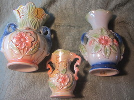 Lusterware Floral Ceramic Vases Made in Brazil, Vtg Ceramic Double Handled Vases - £99.68 GBP