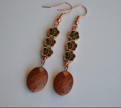 Natural sandstone handmade copper wire Earring - £11.98 GBP