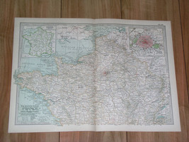1897 Original Antique Map Of Northern France Brittany Normandy / Paris Inset Map - £21.42 GBP