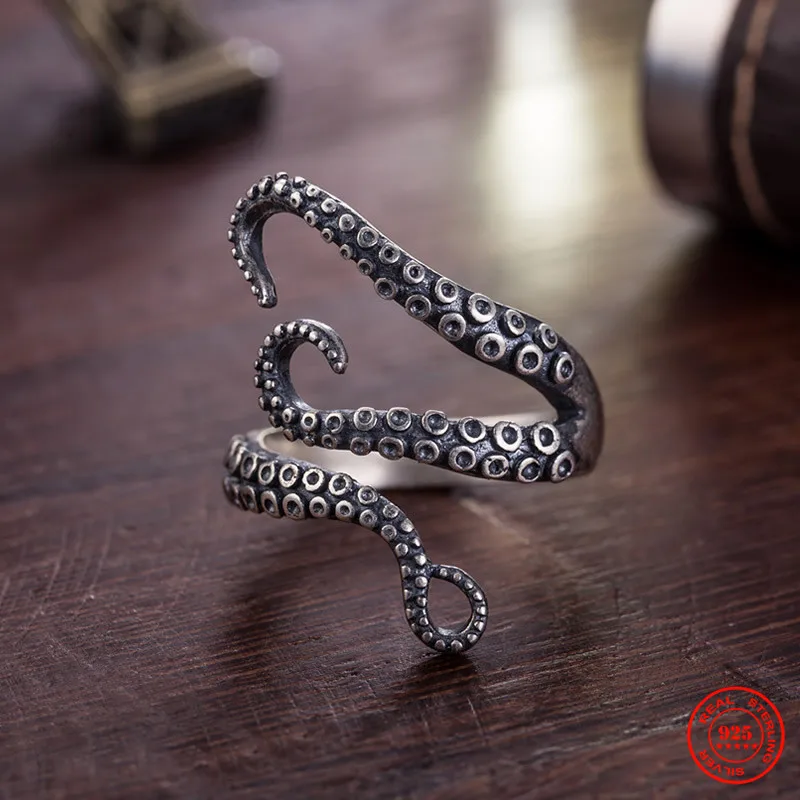 Vintage Unique 925 Sterling Silver Cool Octopus Claw Tentacles  Ring For Men and - £25.71 GBP